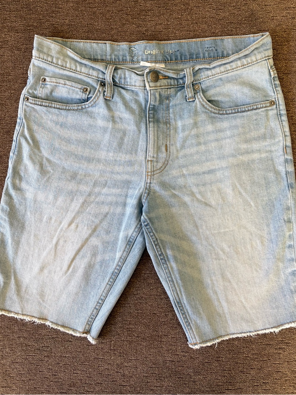 Original Use Light Blue Denim Waistband Detail Shorts 32 skinny